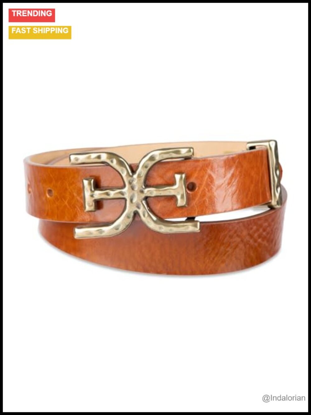 Hammered Double-E Logo Buckle Leather Belt 1.25 Inch Width